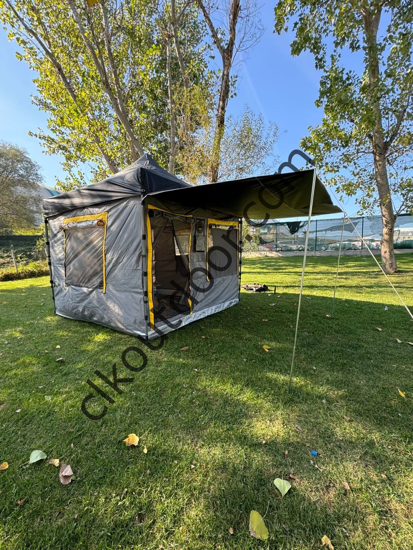 CLK 3x3 mt 40 mm İskelet Yeni Nesil 2 Kapı 4 Pencere TENTELİ Gazebo Portatif Kamp Çadırı Gri