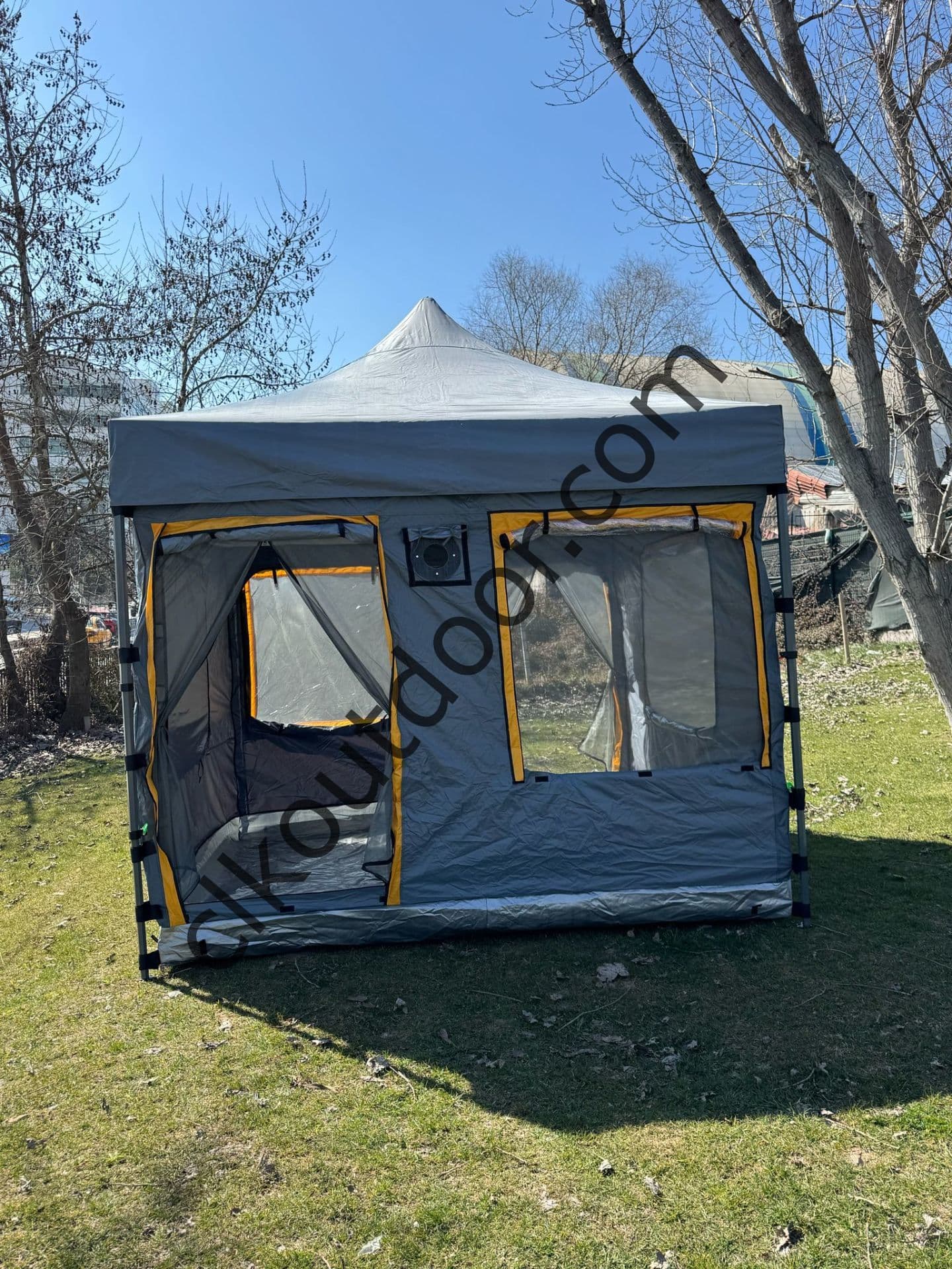 CLK 3x3 mt 40 mm İskelet Yeni Nesil 2 Kapı 4 Pencere Gazebo Portatif Kamp Çadırı Gri