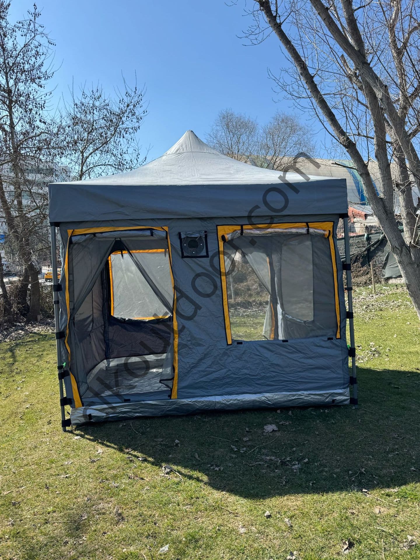 CLK 3x3 Metre 30 mm Profil Yeni Nesil 2 Kapı 4 Sineklikli Portatif Katlanır Portatif Gazebo Kamp Çadır Gri
