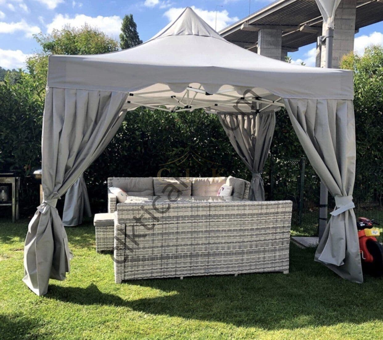 CLK 3x3 30 mm Garden Katlanabilir Tente Bahçe Çadır Açık Gri Çardak Bungalow Serisi