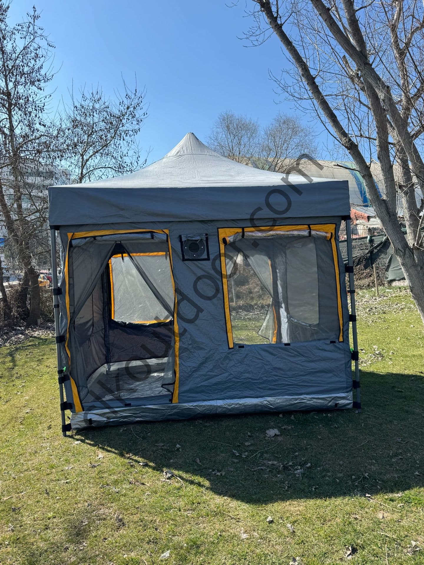 CLK 3x3 mt Yeni Nesil 2 Kapı 4 Pencere 40 mm Kısa Bagaj Boy 115 cm Gazebo Portatif Kamp Çadırı Gri