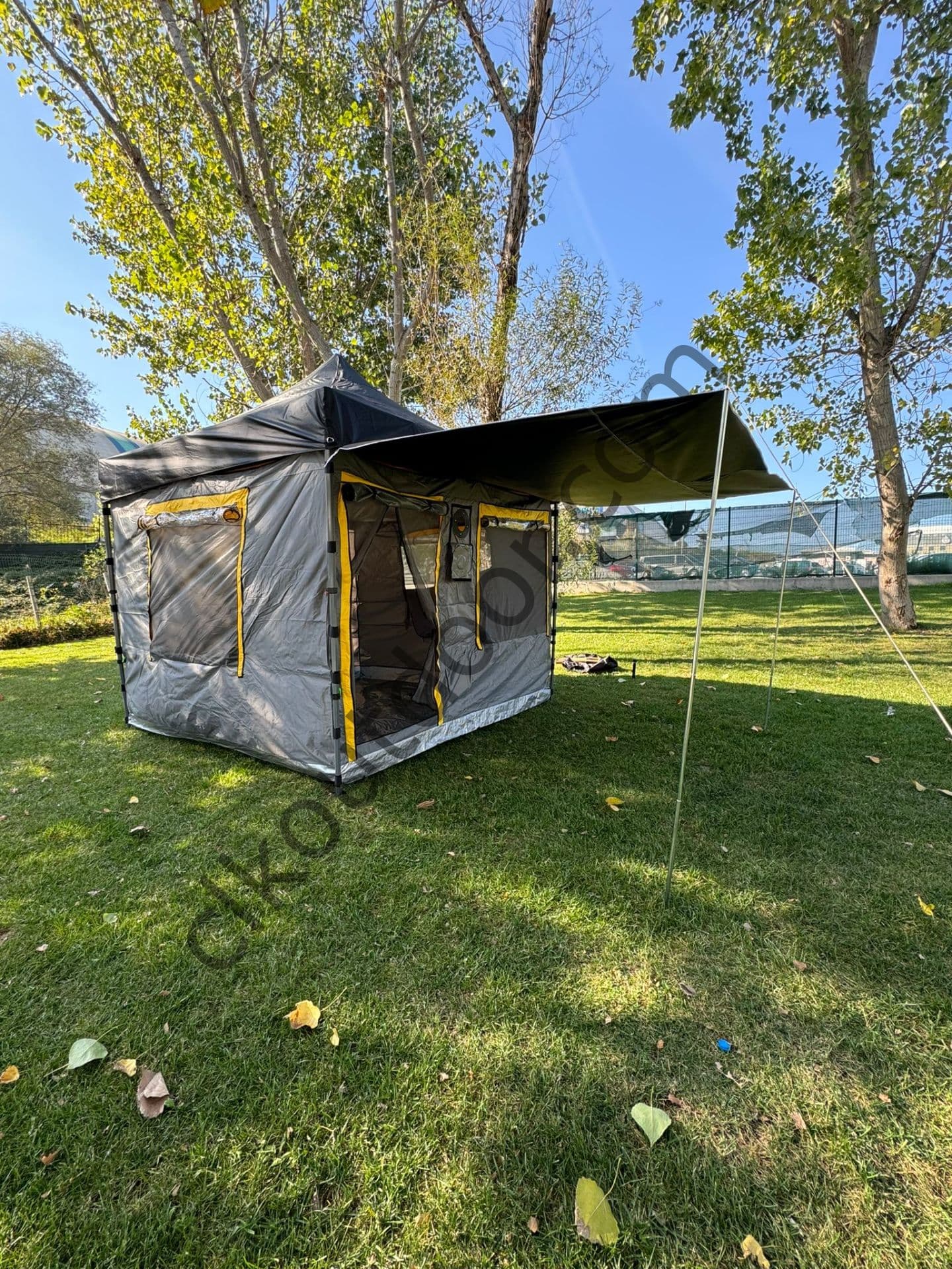 CLK 3x3 mt Yeni Nesil 2 Kapı 4 Pencere TENTELİ 40 mm Kısa Bagaj Boy 115 cm Gazebo Portatif Kamp Çadırı Gri