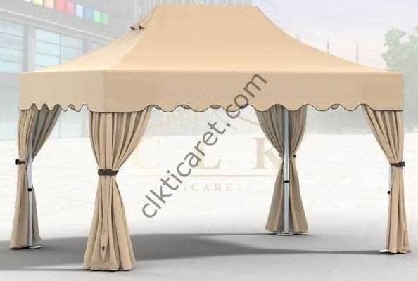 CLK 3x4,5 mt 30 mm Garden Katlanabilir Tente Bahçe Çadır Krem Çardak Bungalow Serisi